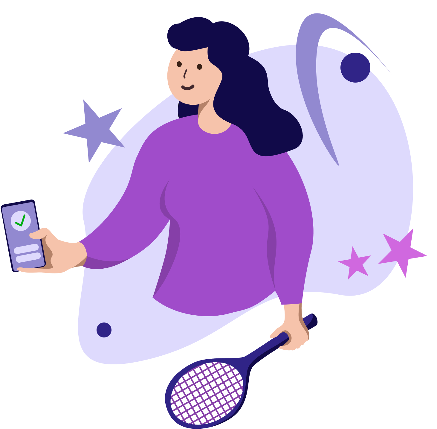 girl with smartphone and tennis racket